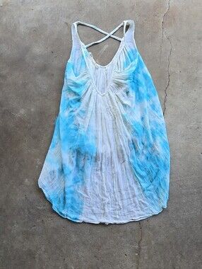 Jen’s Pirate Booty Tunic Top Blouse Gauze OS blue Ombre Tie Dye Beachy